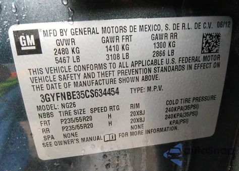 2012 Cadillac Srx Performance Collection из США, поврежденный, VIN 3GYFNBE35CS634454